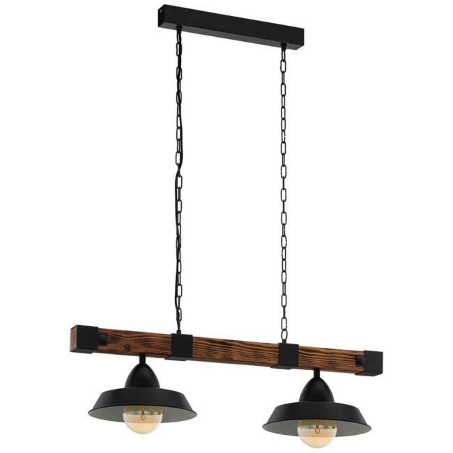 Oldbury Black with Rustic Wood 2 Light Pendant by Eglo