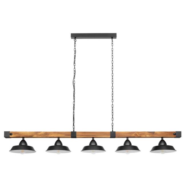 Oldbury Black with Rustic Wood 5 Light Pendant by Eglo