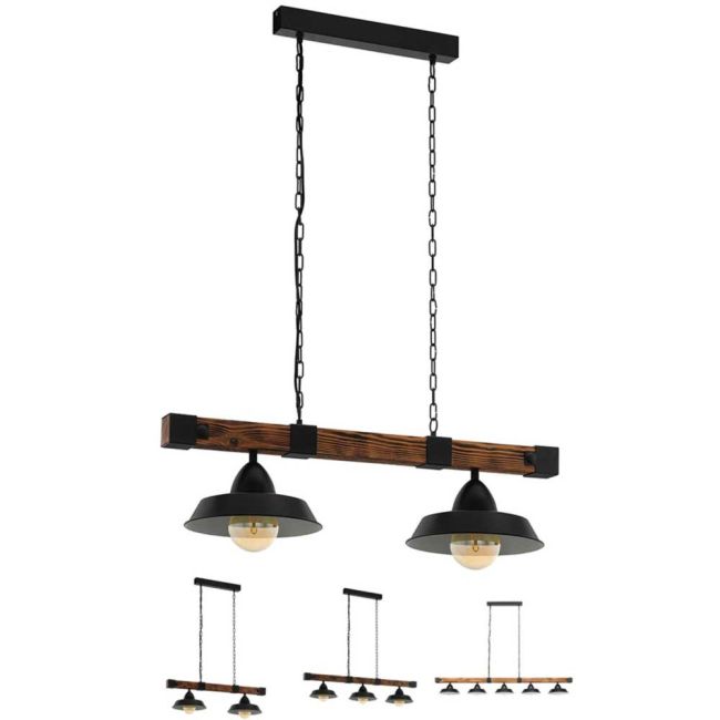 Oldbury Black with Rustic Wood Pendant Light by Eglo