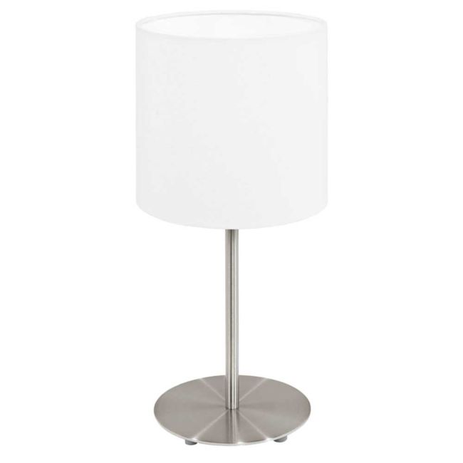 Pasteri Satin Nickel and White E27 Table Lamp by Eglo