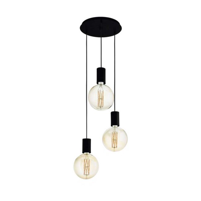 Pozueta Black and Clear Glass 3 Light Pendant by Eglo