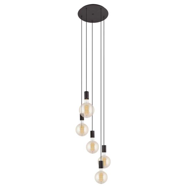 Pozueta Black and Clear Glass 5 Light Pendant by Eglo