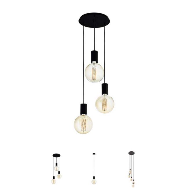 Pozueta Black and Clear Glass Pendant Light by Eglo