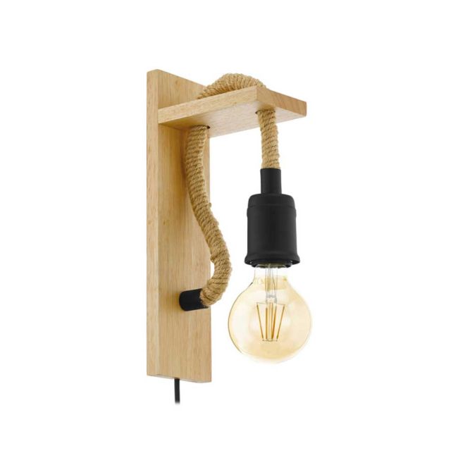 Rampside Black and Wood with Rope Wall Light by Eglo