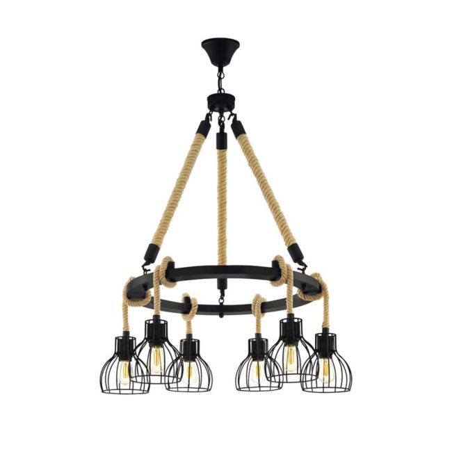 Rampside Black with Rope 6 Light Pendant by Eglo