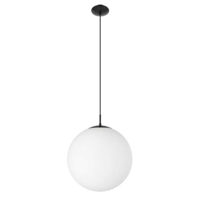 Rondo E27 Black and Opal Glass Large 400mm Pendant Light by Eglo