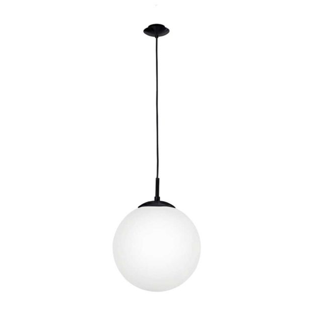 Rondo E27 Black and Opal Glass Medium 300mm Pendant Light by Eglo