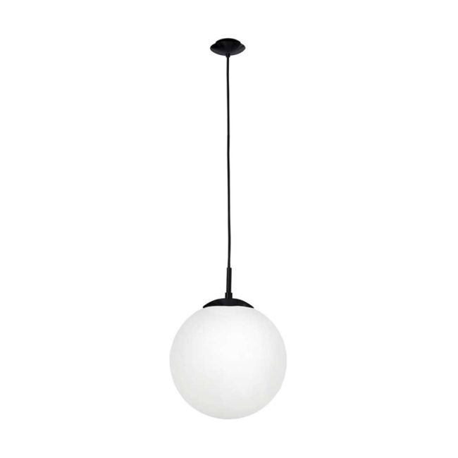 Rondo E27 Black and Opal Glass Small 250mm Pendant Light by Eglo