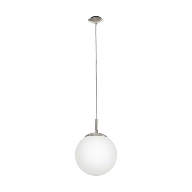 Rondo E27 Satin Chrome and Opal Glass Extra Small 200mm Pendant Light by Eglo