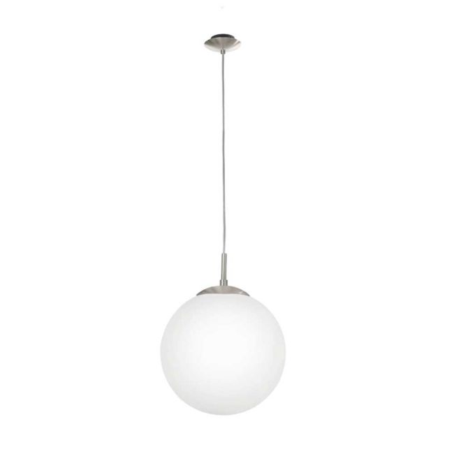 Rondo E27 Satin Chrome and Opal Glass Medium 300mm Pendant Light by Eglo