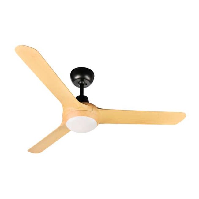 Spyda 50" AC 3 Blade Ventair Ceiling Fan with LED Light in Matt Black with Bamboo SPY1253BAM-L