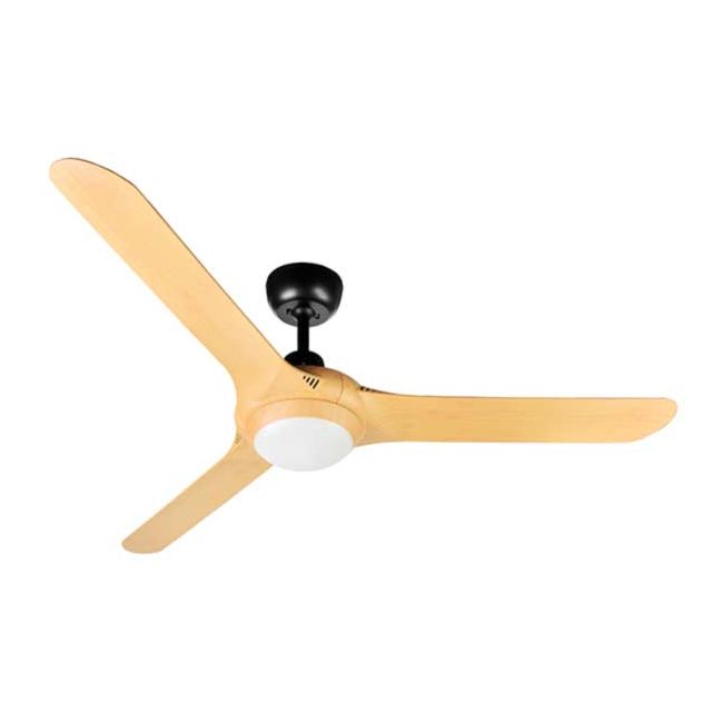 Spyda 56" AC 3 Blade Ventair Ceiling Fan with LED Light in Matt Black with Bamboo SPY1423BAM-L
