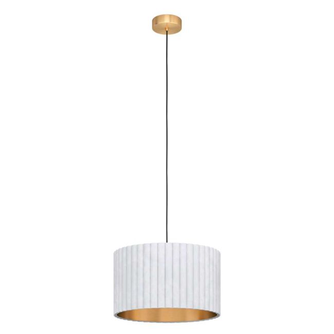 Tamaresco 1 Light Brass & White Velvet Pendant Light by Eglo
