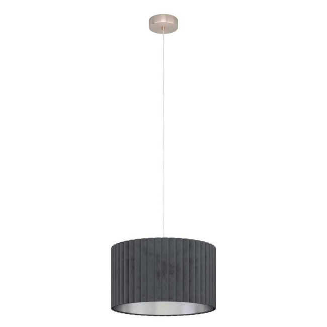 Tamaresco 1 Light Satin Nickel & Grey Velvet Pendant Light by Eglo