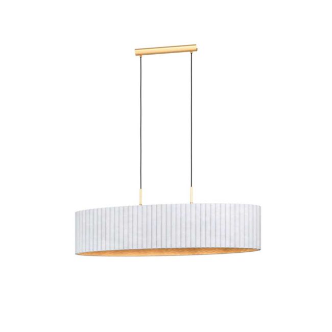 Tamaresco 2 Light Brass & White Velvet Pendant Light by Eglo