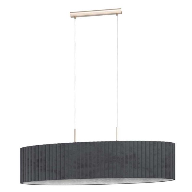 Tamaresco 2 Light Satin Nickel & Grey Velvet Pendant Light by Eglo
