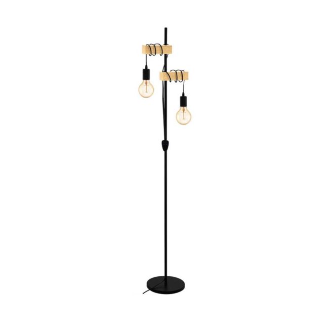 Townshend Black & Wood 2 Light Floor Lamp by Eglo