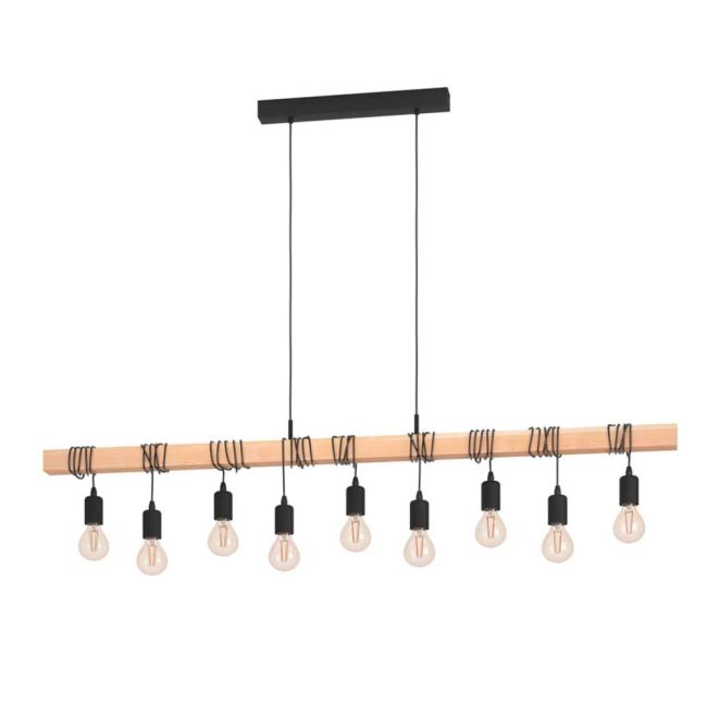 Townshend Black & Wood 9 Globe Pendant Light by Eglo