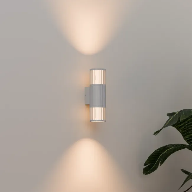 Calibo Bright Ribbed Up/Down Exterior Wall Light in White BRI-2EX-10W-WH