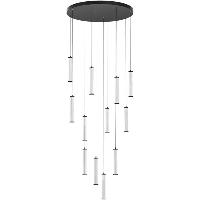 Calibo Charm Fluted 12 Light LED Pendant Light in Black CHA-12PN-120W-BK