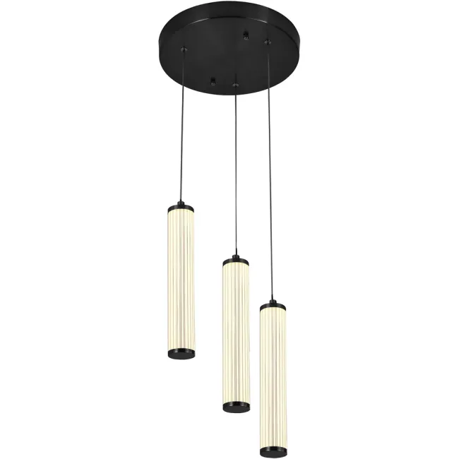 Calibo Charm Fluted 3 Light LED Pendant Light in Black CHA-3PN-30W-BK