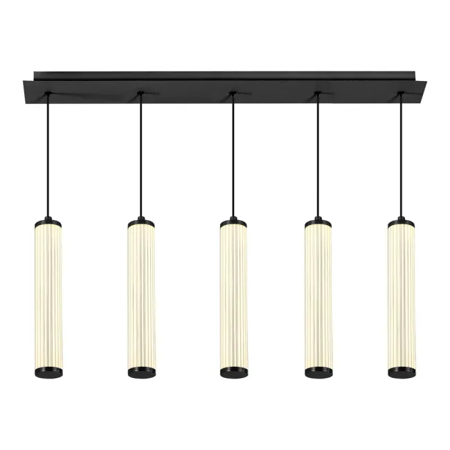 Calibo Charm Fluted 5 Light Bar LED Pendant Light in Black CHA-5PN-50W-BK
