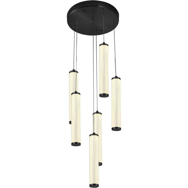 Calibo Charm Fluted 6 Light LED Pendant Light in Black CHA-6PN-60W-BK