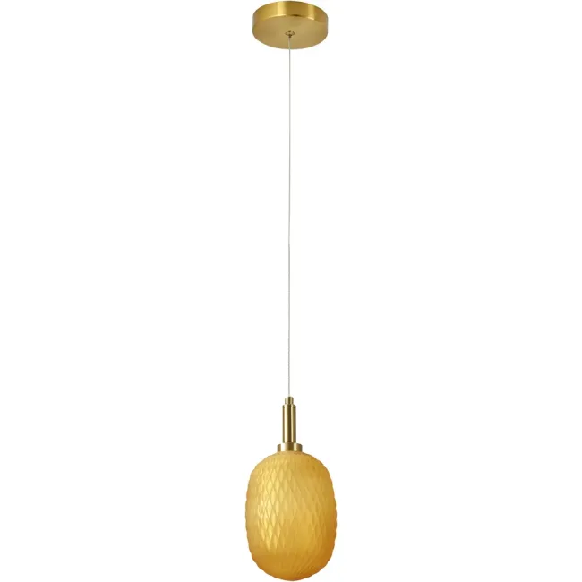 Calibo Lark 124mm Pendant Light in Brass with Amber Diamond Pattern Glass LAR-1PN-12-E14-AM