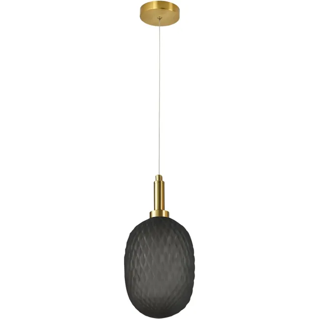 Calibo Lark 150mm Pendant Light in Brass with Smoke Diamond Pattern Glass LAR-1PN-15-E14-SM