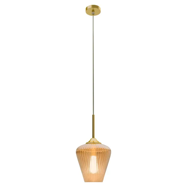 Calibo Ribbon 230mm Pendant Light in Gold with Amber Fluted Glass RIB-1PN-23-E27-AM-GD