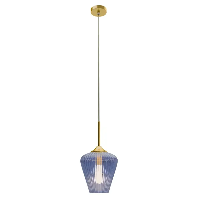 Calibo Ribbon 230mm Pendant Light in Gold with Blue Fluted Glass RIB-1PN-23-E27-BL-GD