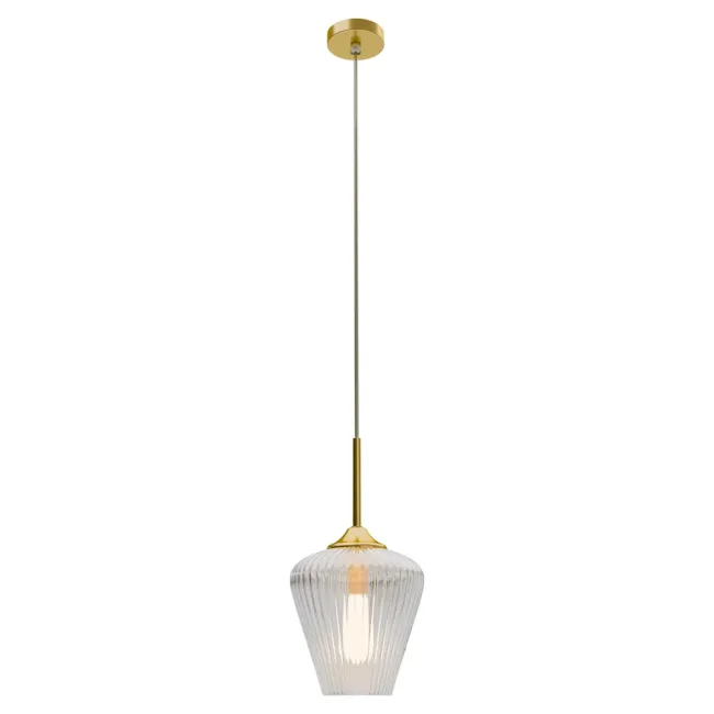 Calibo Ribbon 230mm Pendant Light in Gold with Clear Fluted Glass RIB-1PN-23-E27-CL-GD