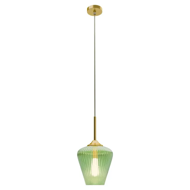 Calibo Ribbon 230mm Pendant Light in Gold with Green Fluted Glass RIB-1PN-23-E27-GR-GD