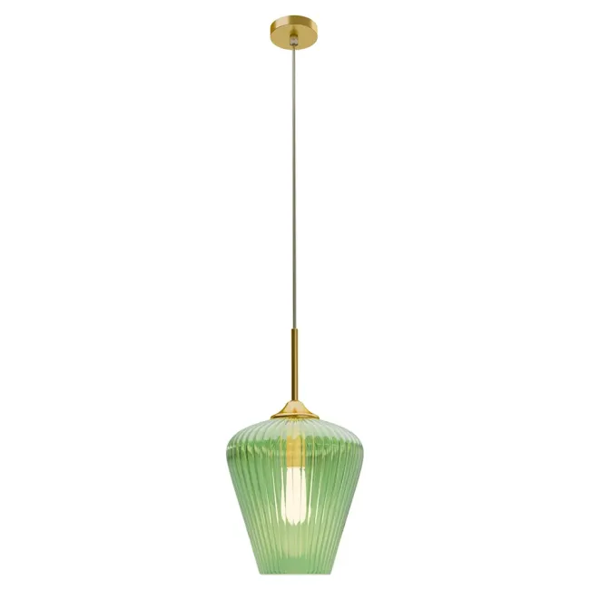 Calibo Ribbon 280mm Pendant Light in Gold with Green Fluted Glass RIB-1PN-28-E27-GR-GD