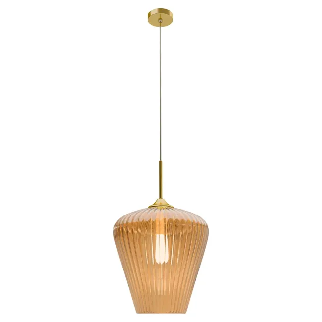 Calibo Ribbon 360mm Pendant Light in Gold with Amber Fluted Glass RIB-1PN-36-E27-AM-GD