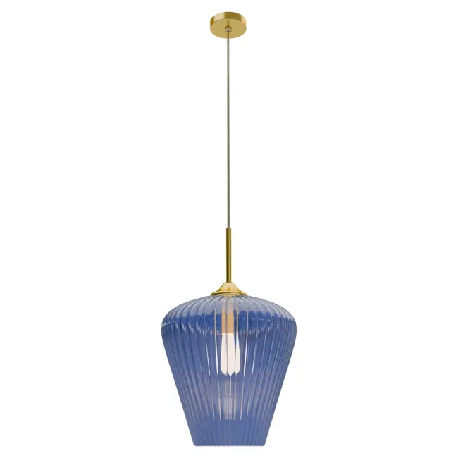 Calibo Ribbon 360mm Pendant Light in Gold with Blue Fluted Glass RIB-1PN-36-E27-BL-GD