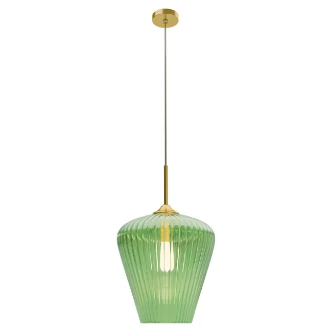Calibo Ribbon 360mm Pendant Light in Gold with Green Fluted Glass RIB-1PN-36-E27-GR-GD