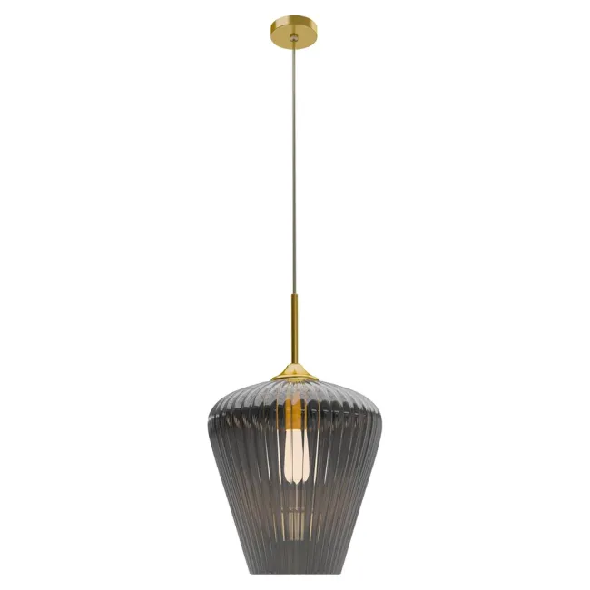 Calibo Ribbon 360mm Pendant Light in Gold with Smoke Fluted Glass RIB-1PN-36-E27-SM-GD