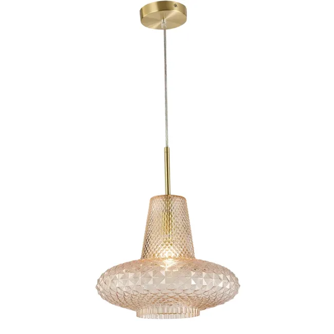 Calibo Sculpt Pendant Light in Gold with Amber Faceted Cut Glass SCU-1PN-32-E27-AM-GD