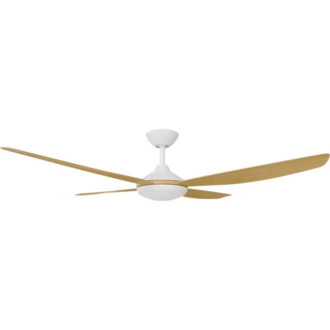 Calibo Vanga 56" DC Ceiling Fan and LED Light in White & Bamboo VAN-456W-BA-L