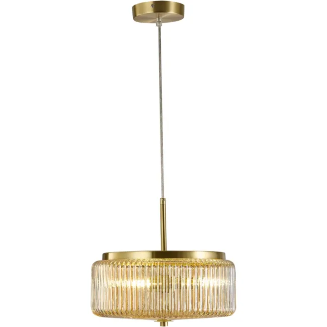 Calibo Whistler Pendant Light in Gold with Amber Ribbed Glass WHI-3PN-30-G9-AM-GD