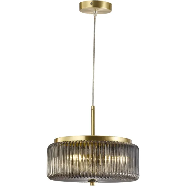 Calibo Whistler Pendant Light in Gold with Smoke Ribbed Glass WHI-3PN-30-G9-SM-GD