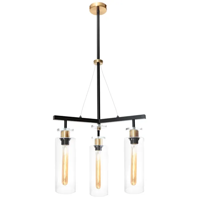Cougar Lighting Bourne 3 Light Pendant in Black, Gold & Glass BOUR3PBLK