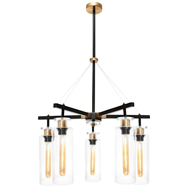 Cougar Lighting Bourne 5 Light Pendant in Black, Gold & Glass BOUR5PBLK