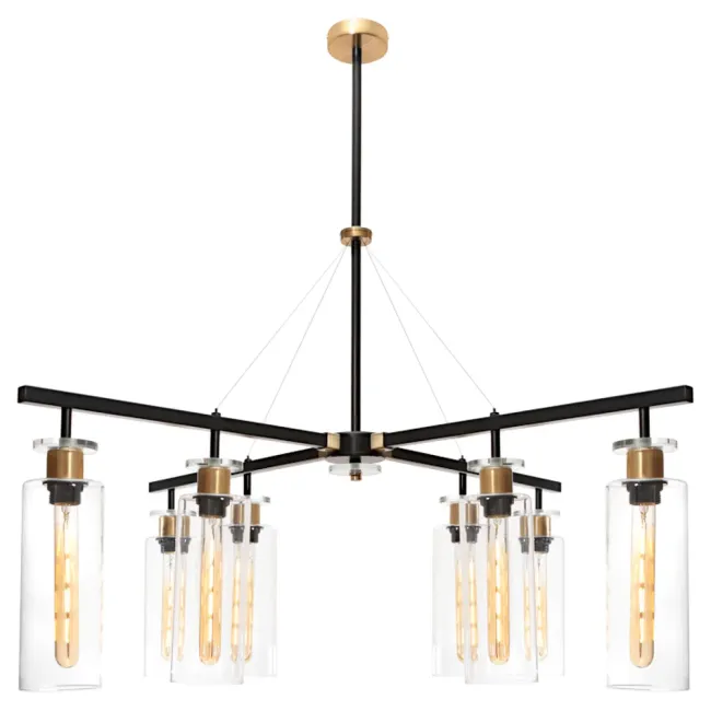 Cougar Lighting Bourne 8 Light Pendant in Black, Gold & Glass BOUR8PBLK