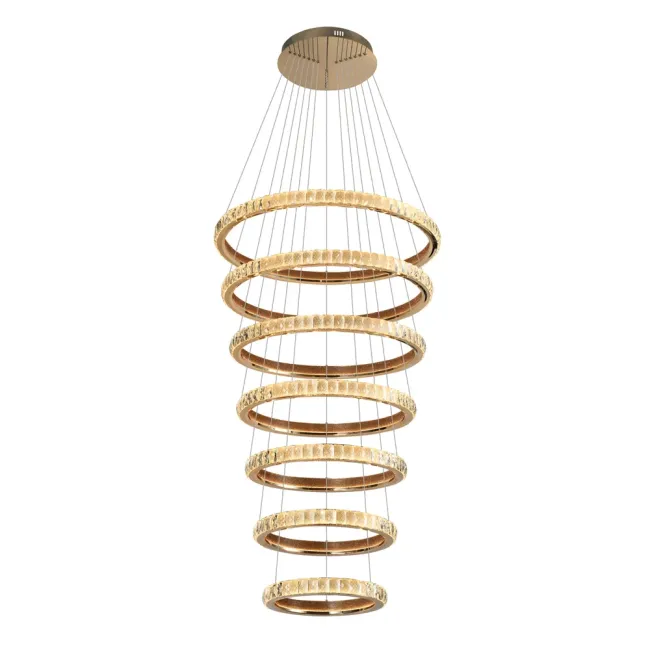 Eglo Kathleen LED 7 Ring Pendant in French Gold & Crystal 207932