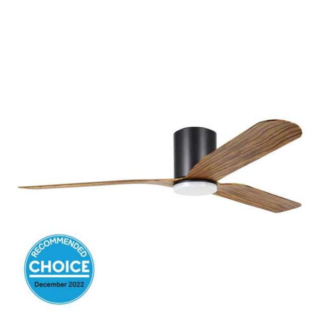 Iluka Hugger 60" DC Eglo Ceiling Fan and LED Light in Black with Rustic Wood 20538515