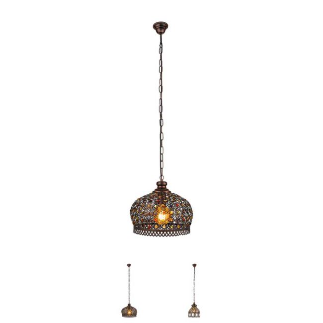 Jadida Antique Copper with Coloured Glass Pendant Light by Eglo