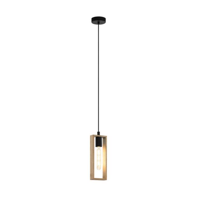 Littleton Black and Wood E27 1 Light Pendant by Eglo