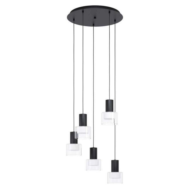 Molineros Black & Clear Glass LED GU10 5 Light Pendant by Eglo